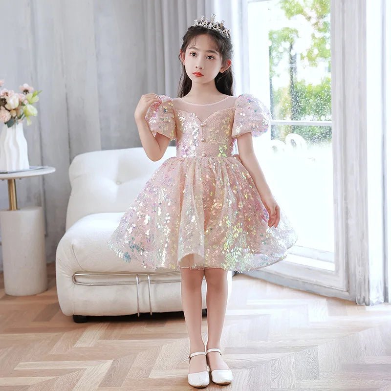 Kids Birthday Party Dresses for Little Girl Size 2 To 14 Years Prom Sequin Dress Luxury Gowns Sky Blue Evening Formal Frock - PratSN