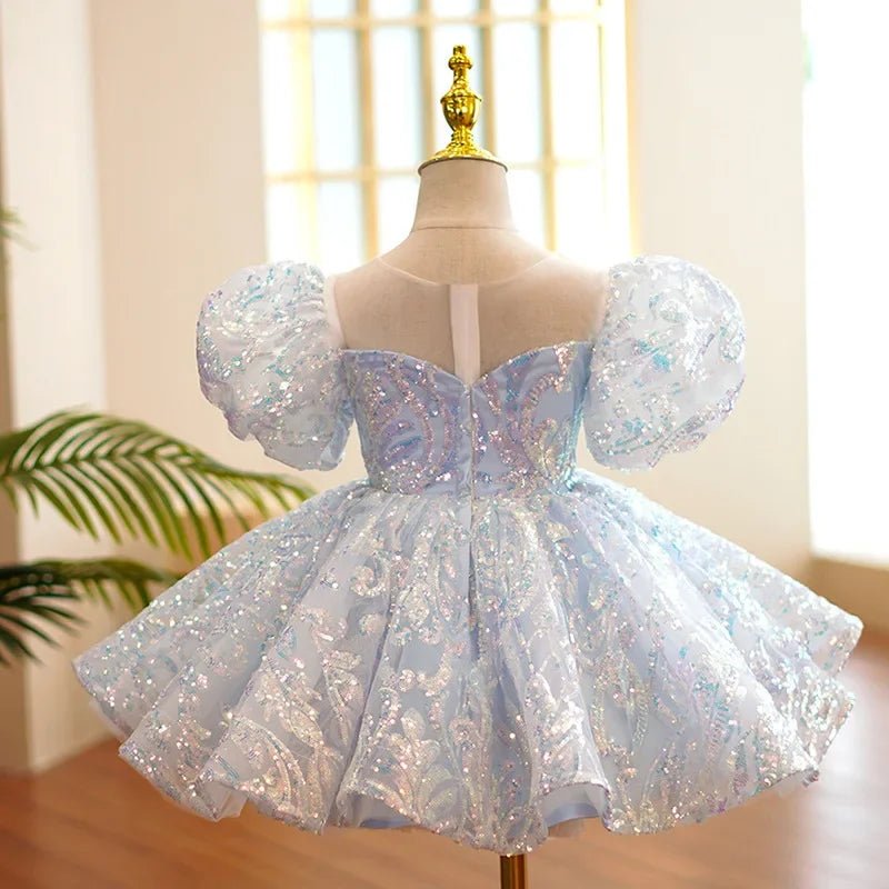 Kids Birthday Party Dresses for Little Girl Size 2 To 14 Years Prom Sequin Dress Luxury Gowns Sky Blue Evening Formal Frock - PratSN