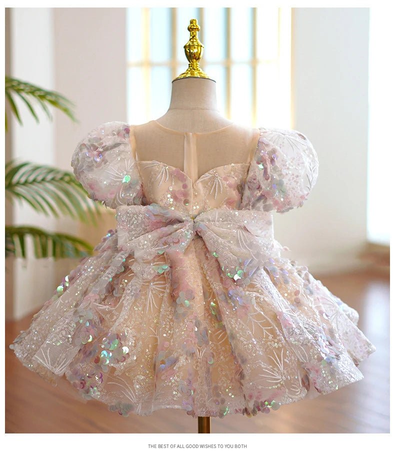 Kids Birthday Party Dresses for Little Girl Size 2 To 14 Years Prom Sequin Dress Luxury Gowns Sky Blue Evening Formal Frock - PratSN