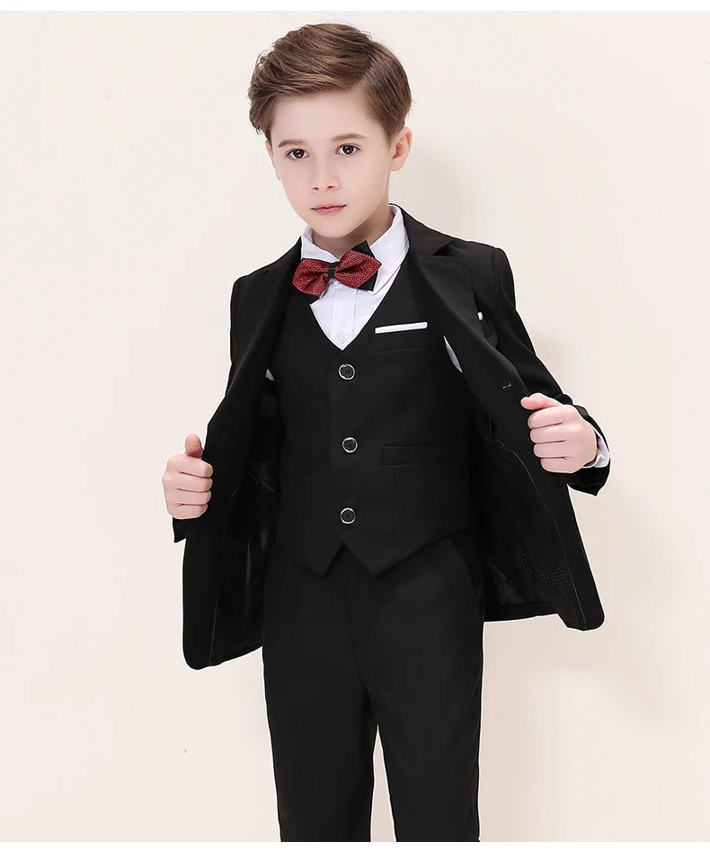 Kids Boys White Blazer Vest Pants 3PCS Set Children Baptism Wedding Prom Suit Baby Boy Elegant Dress Teenager Party Costume - PratSN