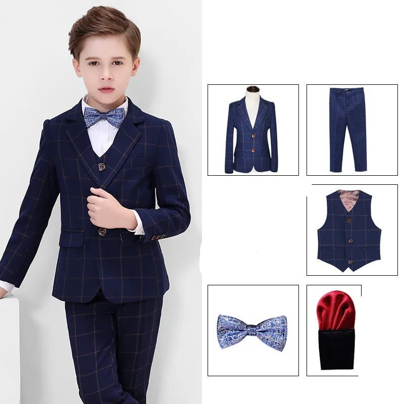 Kids Boys White Blazer Vest Pants 3PCS Set Children Baptism Wedding Prom Suit Baby Boy Elegant Dress Teenager Party Costume - PratSN