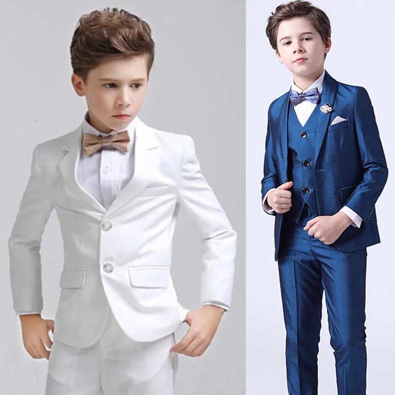 Kids Boys White Blazer Vest Pants 3PCS Set Children Baptism Wedding Prom Suit Baby Boy Elegant Dress Teenager Party Costume - PratSN