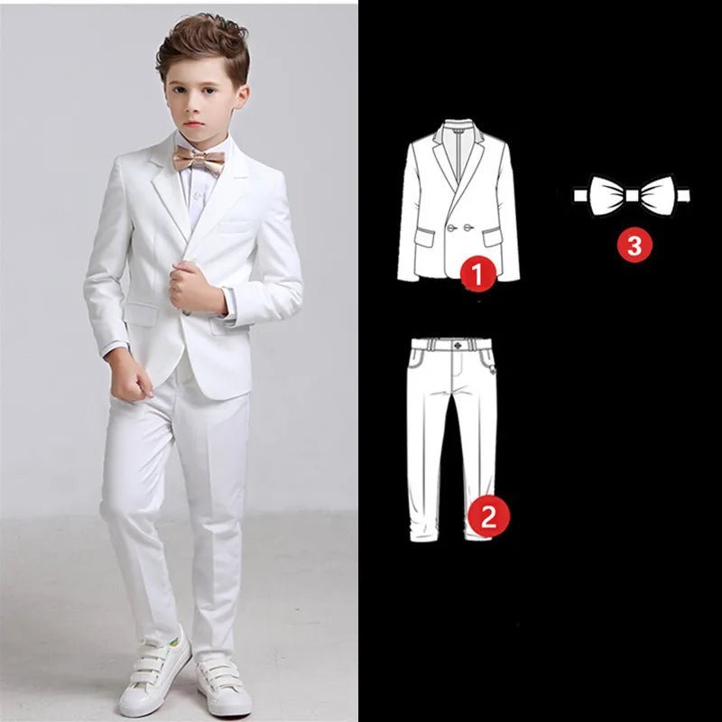 Kids Boys White Blazer Vest Pants 3PCS Set Children Baptism Wedding Prom Suit Baby Boy Elegant Dress Teenager Party Costume - PratSN