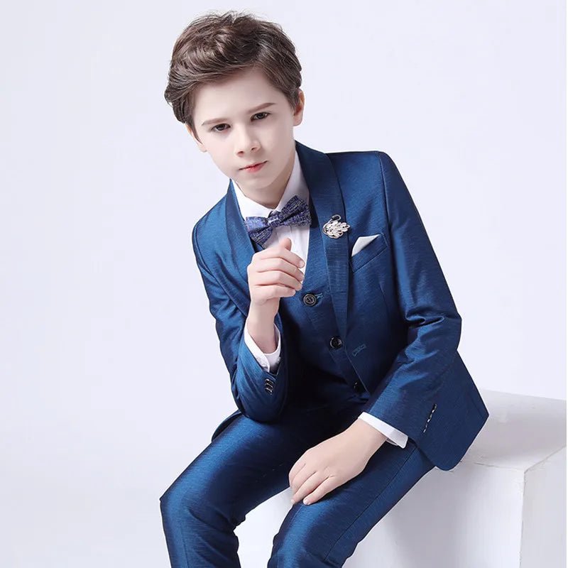 Kids Boys White Blazer Vest Pants 3PCS Set Children Baptism Wedding Prom Suit Baby Boy Elegant Dress Teenager Party Costume - PratSN