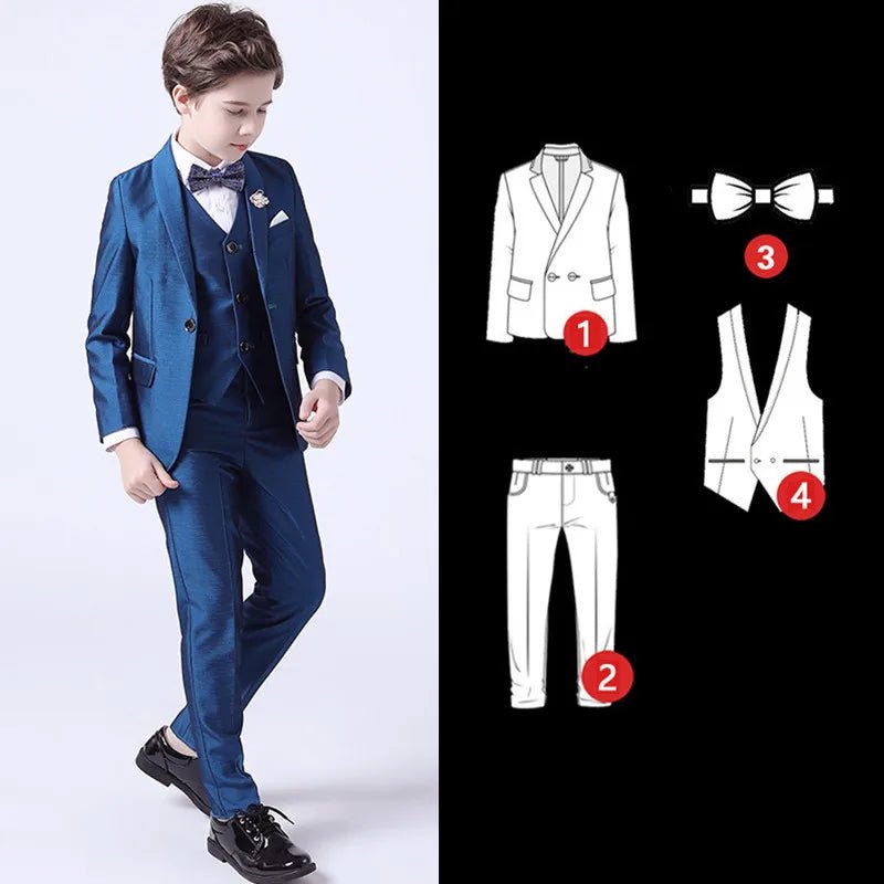 Kids Boys White Blazer Vest Pants 3PCS Set Children Baptism Wedding Prom Suit Baby Boy Elegant Dress Teenager Party Costume - PratSN