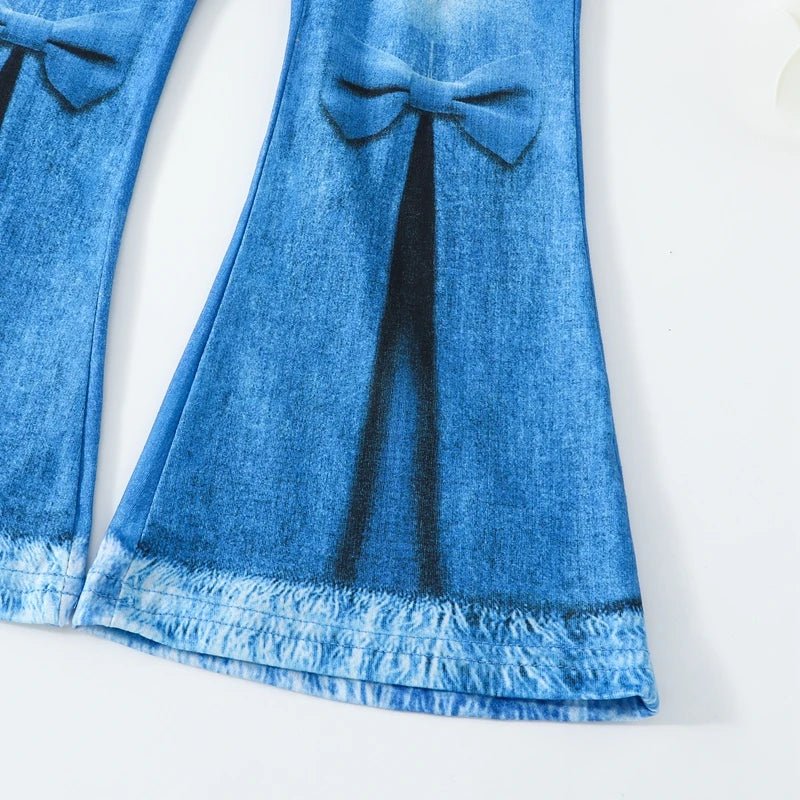 Kids Girls Summer Outfits Solid Color Sleeveless Tank Tops and Imitation Denim Flare Pants Jeans 2Pcs Clothes Set - PratSN