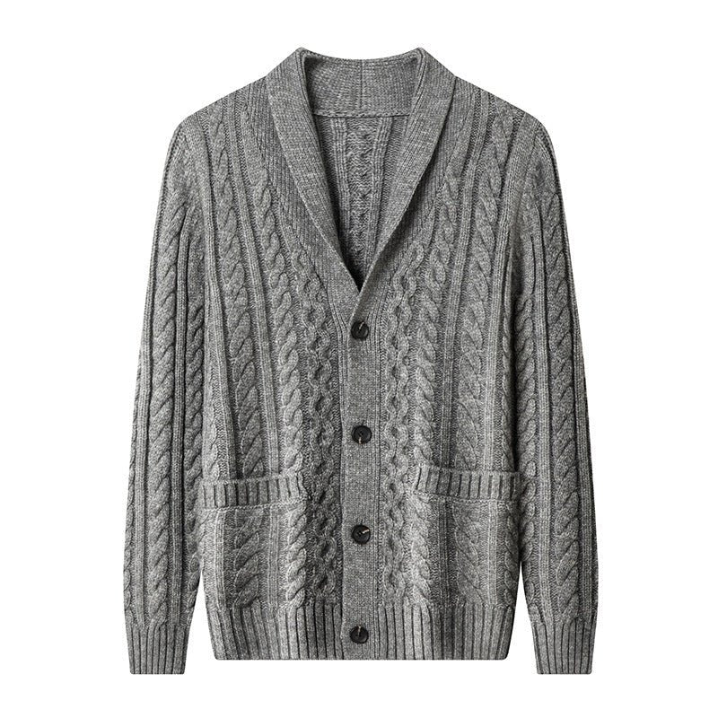 Knitted Cardigan Men's Thickened Jacquard Single - breasted - PratSN