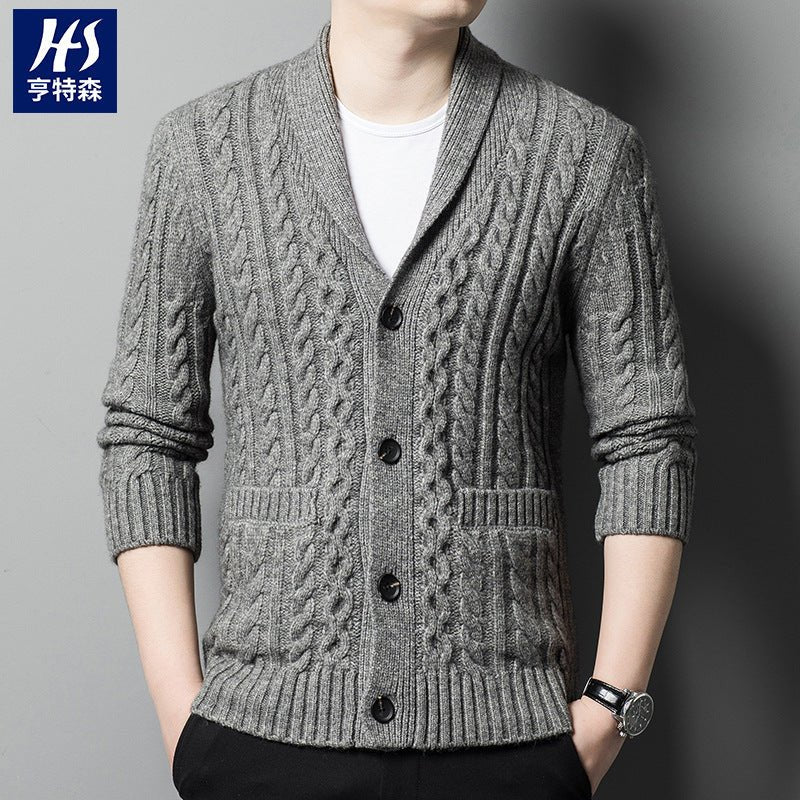 Knitted Cardigan Men's Thickened Jacquard Single - breasted - PratSN