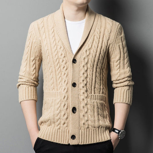 Knitted Cardigan Men's Thickened Jacquard Single - breasted - PratSN