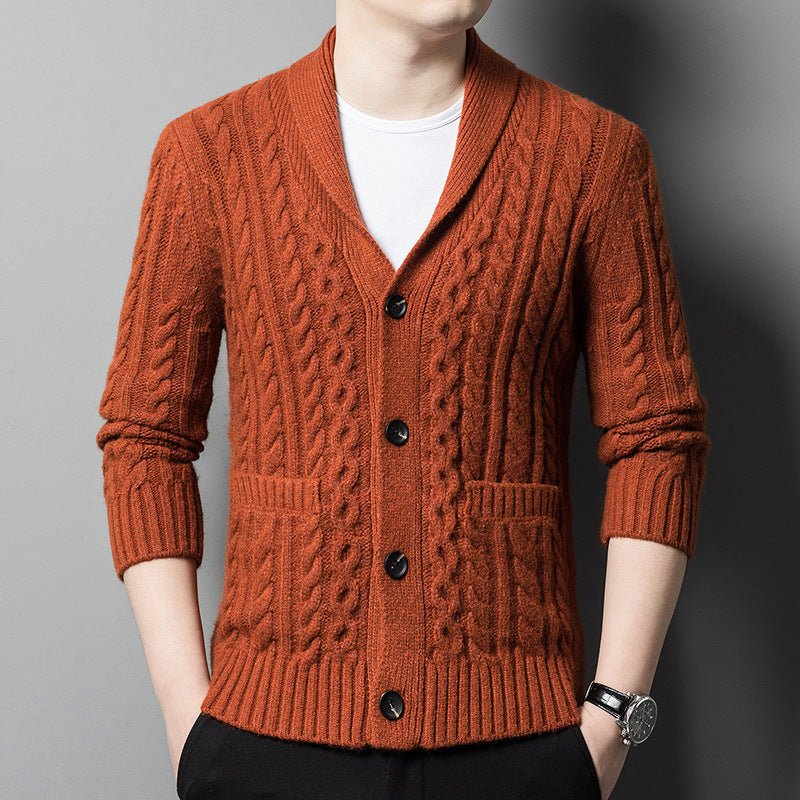 Knitted Cardigan Men's Thickened Jacquard Single - breasted - PratSN