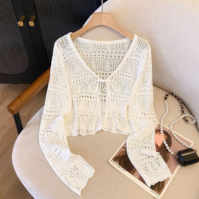 Knitted Long Sleeve Sun Protection Thin Cardigan Blouse Ice Silk Air Conditioning Top - PratSN