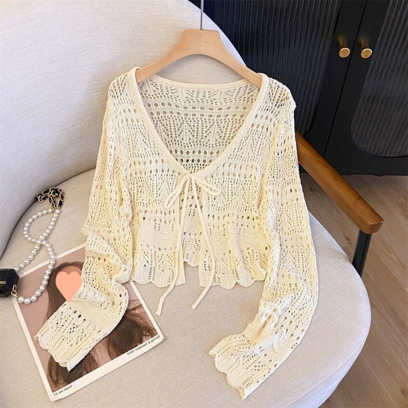 Knitted Long Sleeve Sun Protection Thin Cardigan Blouse Ice Silk Air Conditioning Top - PratSN