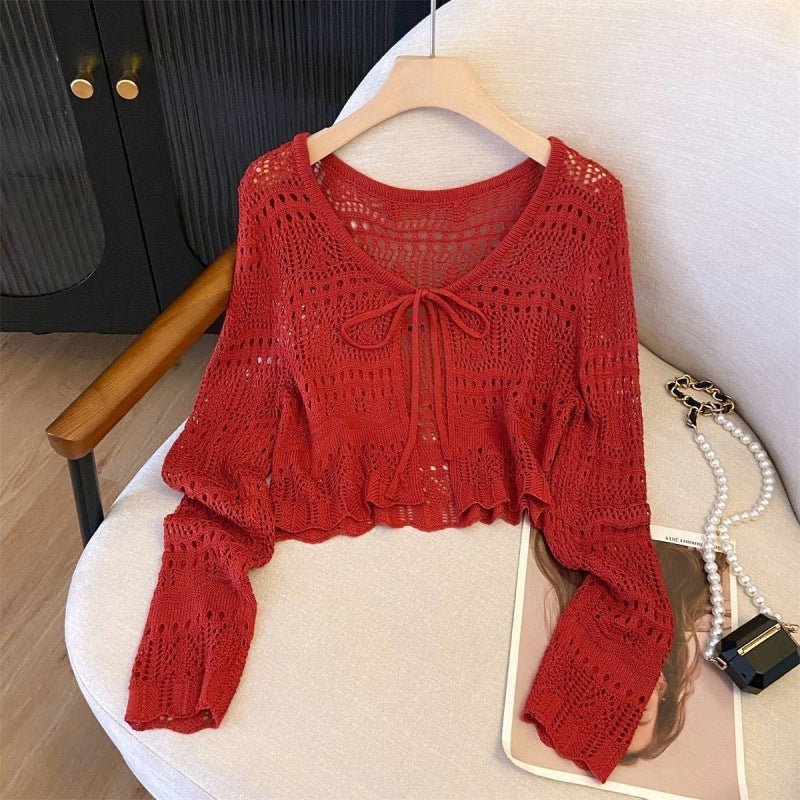 Knitted Long Sleeve Sun Protection Thin Cardigan Blouse Ice Silk Air Conditioning Top - PratSN