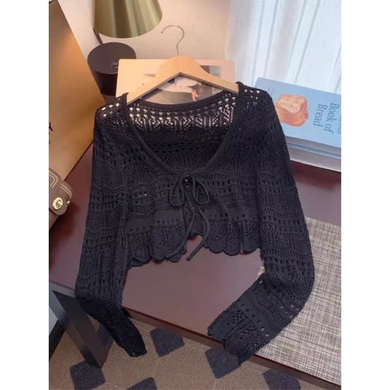 Knitted Long Sleeve Sun Protection Thin Cardigan Blouse Ice Silk Air Conditioning Top - PratSN