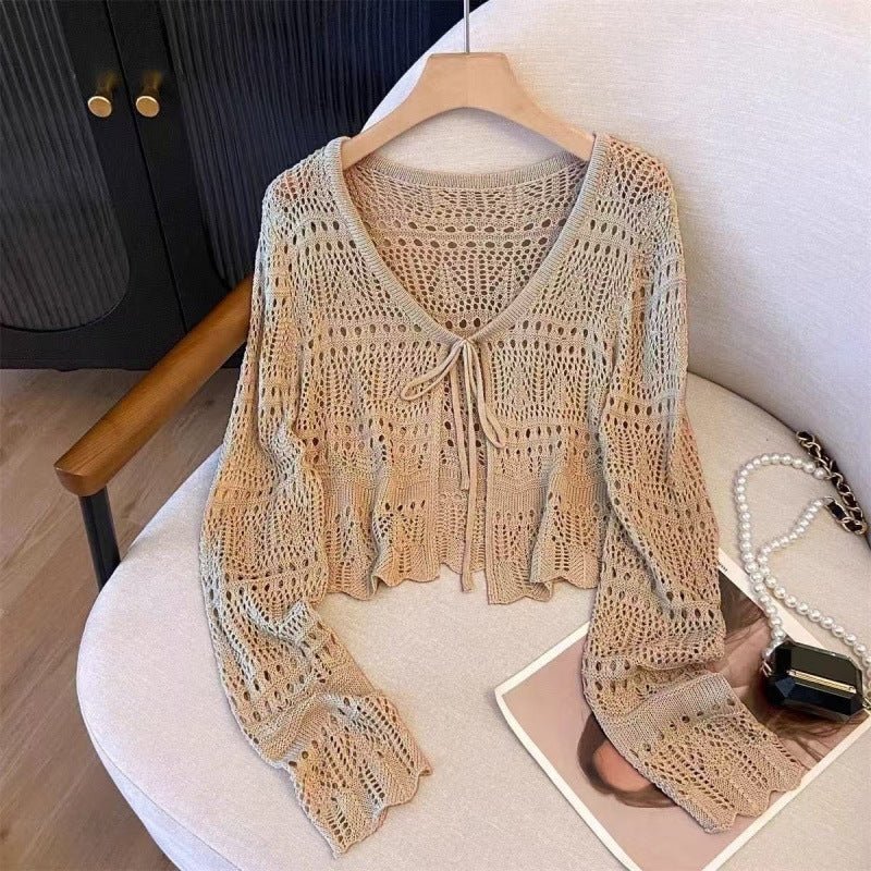 Knitted Long Sleeve Sun Protection Thin Cardigan Blouse Ice Silk Air Conditioning Top - PratSN