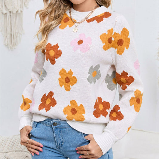Knitted Thread Pullover Women's Flower - PratSN