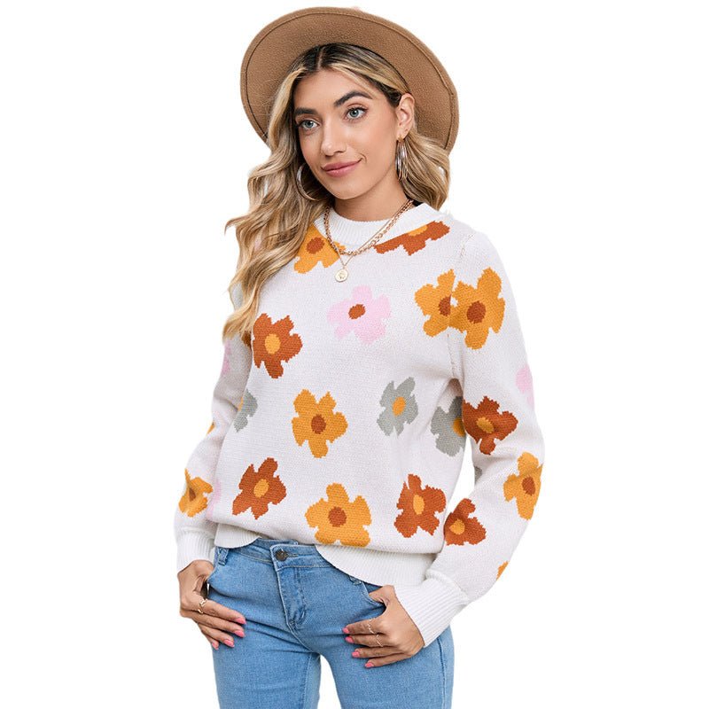 Knitted Thread Pullover Women's Flower - PratSN