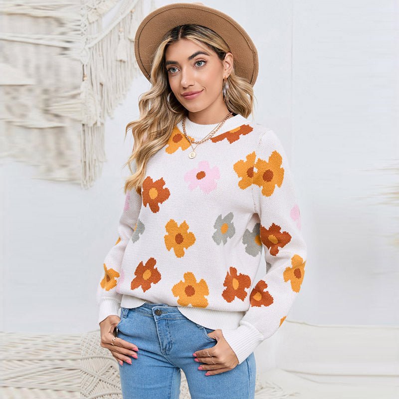 Knitted Thread Pullover Women's Flower - PratSN