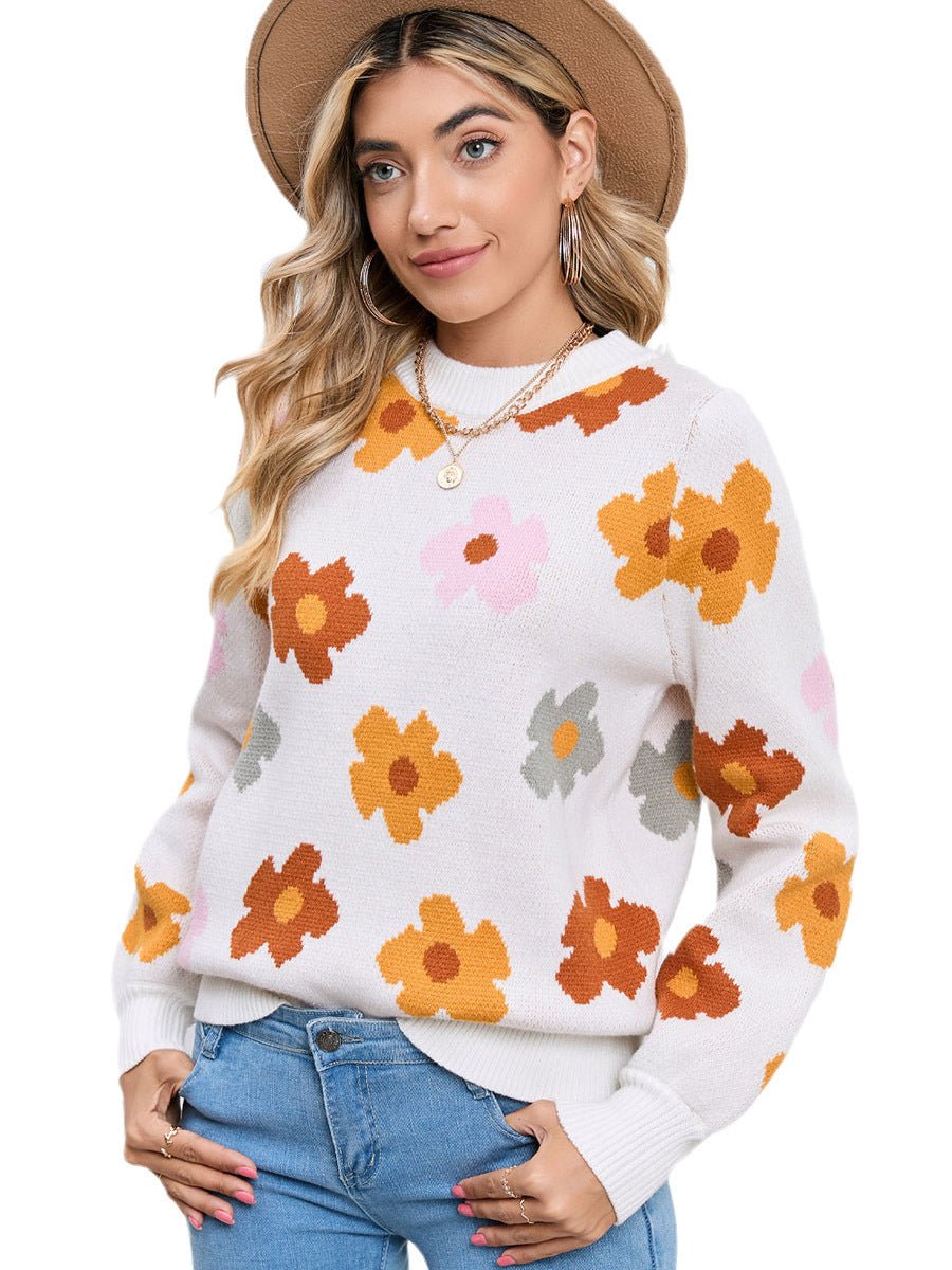 Knitted Thread Pullover Women's Flower - PratSN