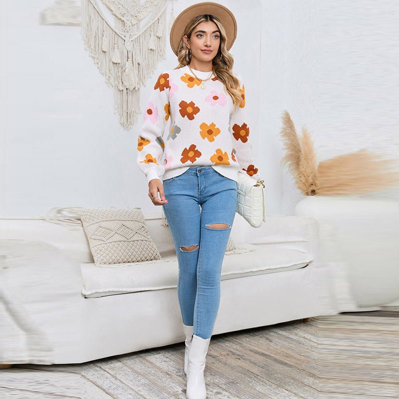 Knitted Thread Pullover Women's Flower - PratSN