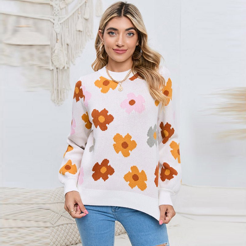 Knitted Thread Pullover Women's Flower - PratSN