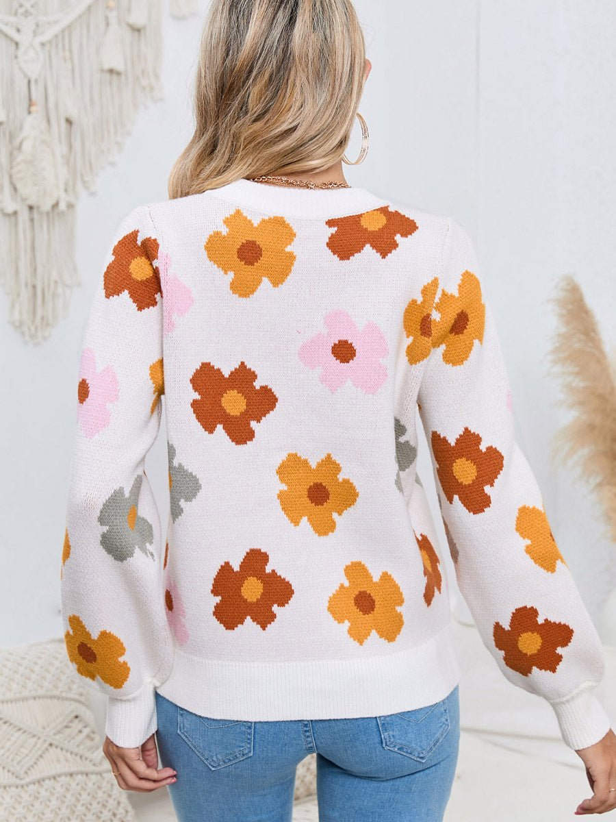 Knitted Thread Pullover Women's Flower - PratSN