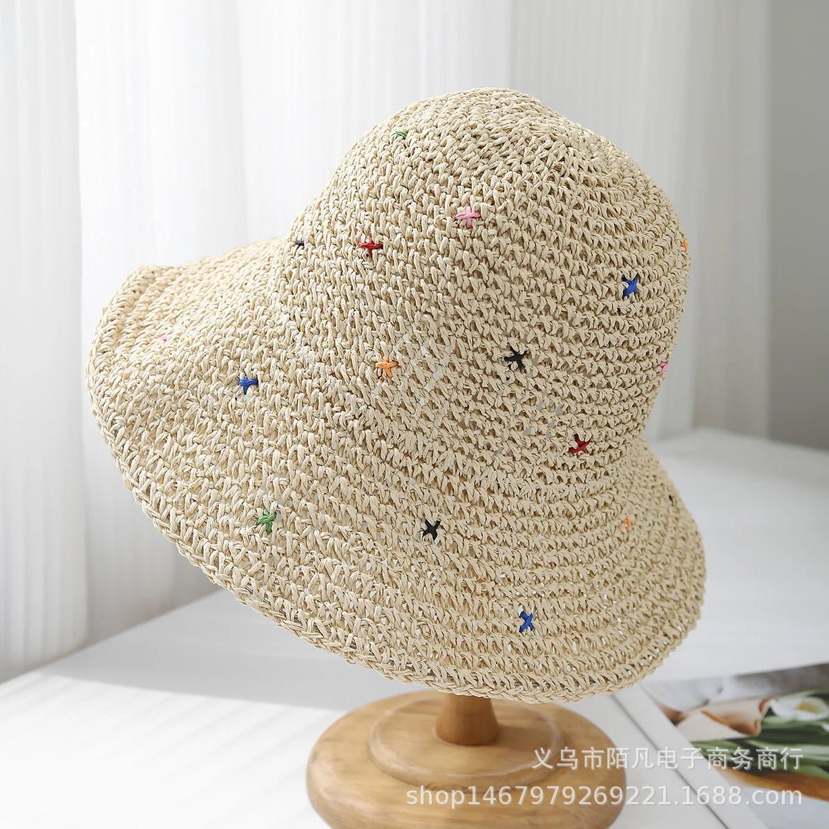 Korean Style Colorful Sweet Girl Straw Hat New Model Woven Summer Sun Protection Hat Beach Vacation Beach Sunshade Cap - PratSN