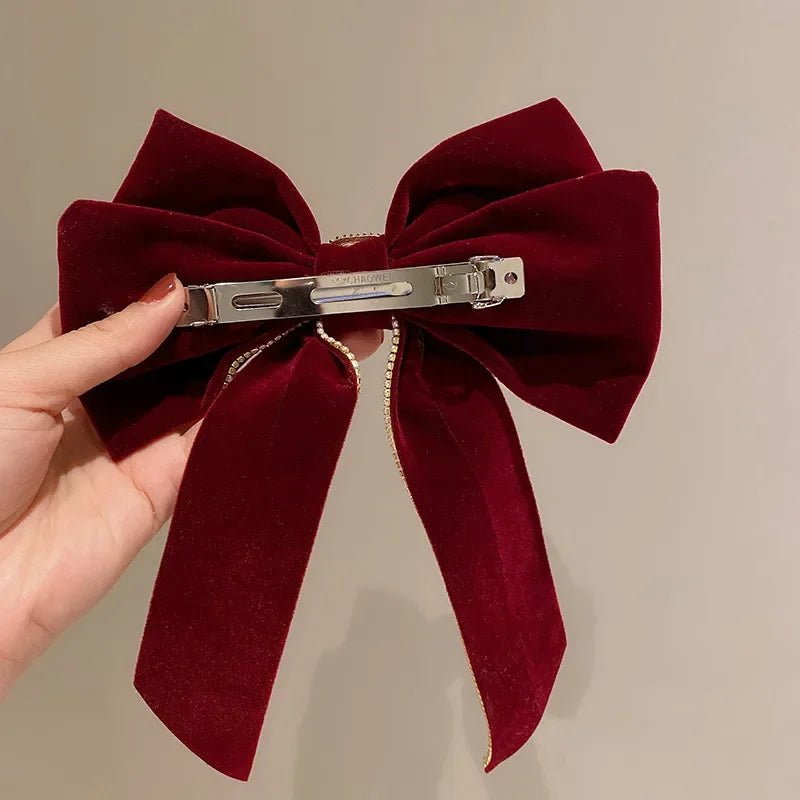 Korean Velvet Bow Hair Pins Fabric Rhinestone Pearl Hair Clips for Women Luxulry Jewelry Spring Clip Gils Hair Accessories - PratSN