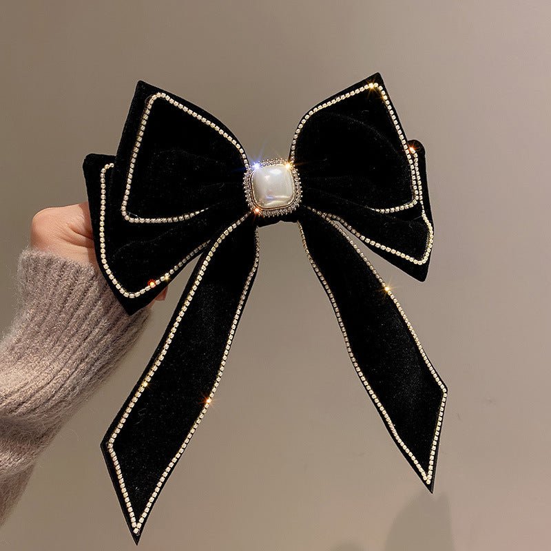 Korean Velvet Bow Hair Pins Fabric Rhinestone Pearl Hair Clips for Women Luxulry Jewelry Spring Clip Gils Hair Accessories - PratSN