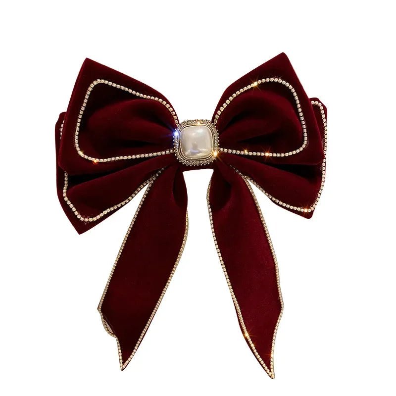 Korean Velvet Bow Hair Pins Fabric Rhinestone Pearl Hair Clips for Women Luxulry Jewelry Spring Clip Gils Hair Accessories - PratSN