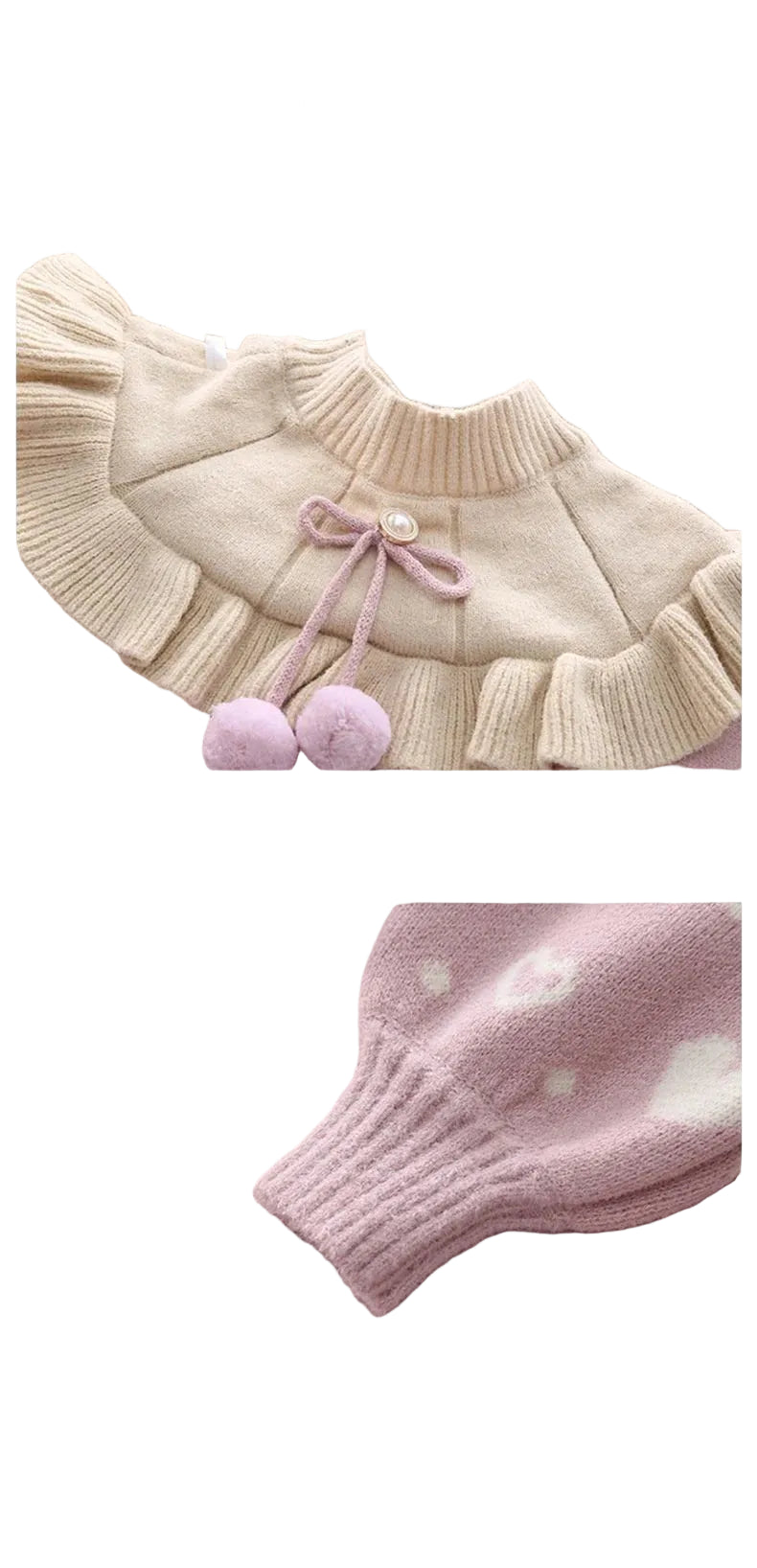 Korean Version Mid - Length Wool Dress with Ruffled Skirt Sweet Girls Winter Sweater Baby Outfit Decorated with a Bow From Taizhou - PratSN