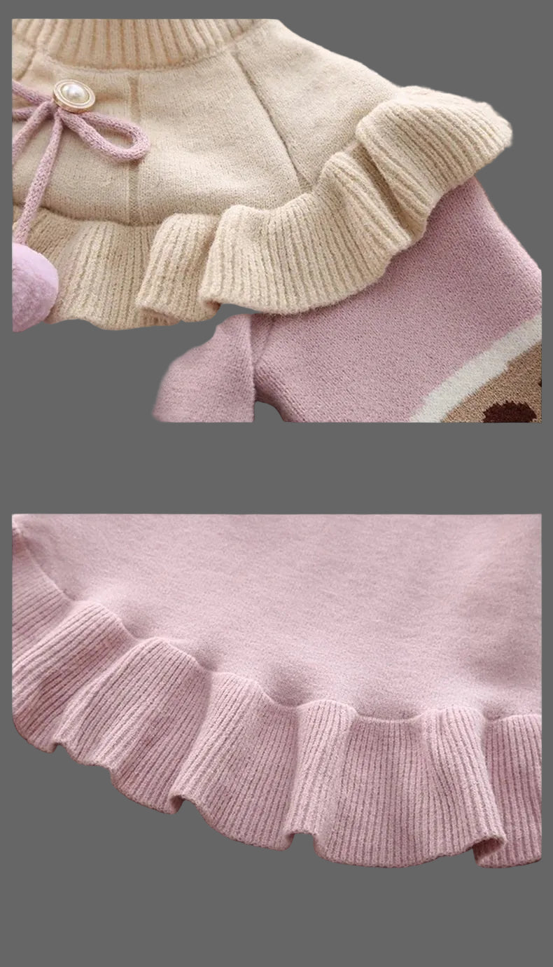 Korean Version Mid - Length Wool Dress with Ruffled Skirt Sweet Girls Winter Sweater Baby Outfit Decorated with a Bow From Taizhou - PratSN