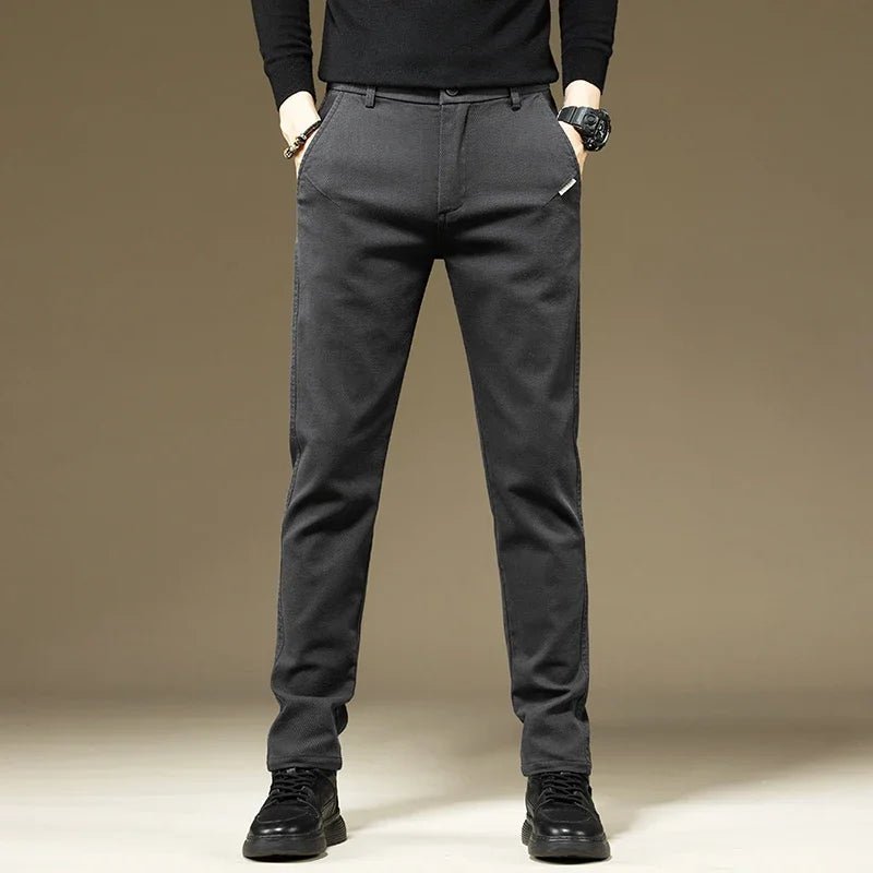 KUBRO Men's Pants Casual Cotton Solid Color Spring Autumn Straight Business Work Pants High Quality Fashion Black Grey Trousers - PratSN