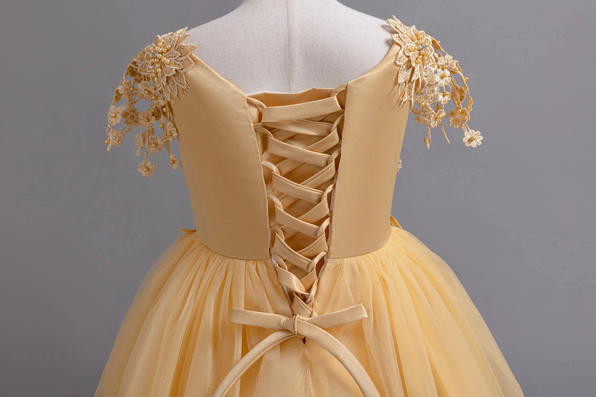 Lace up Tulle Flower Girl Dress Chest with flowers First Communion Ball Gown Wedding Party Bridesmaid Dress Kids 12Y - PratSN