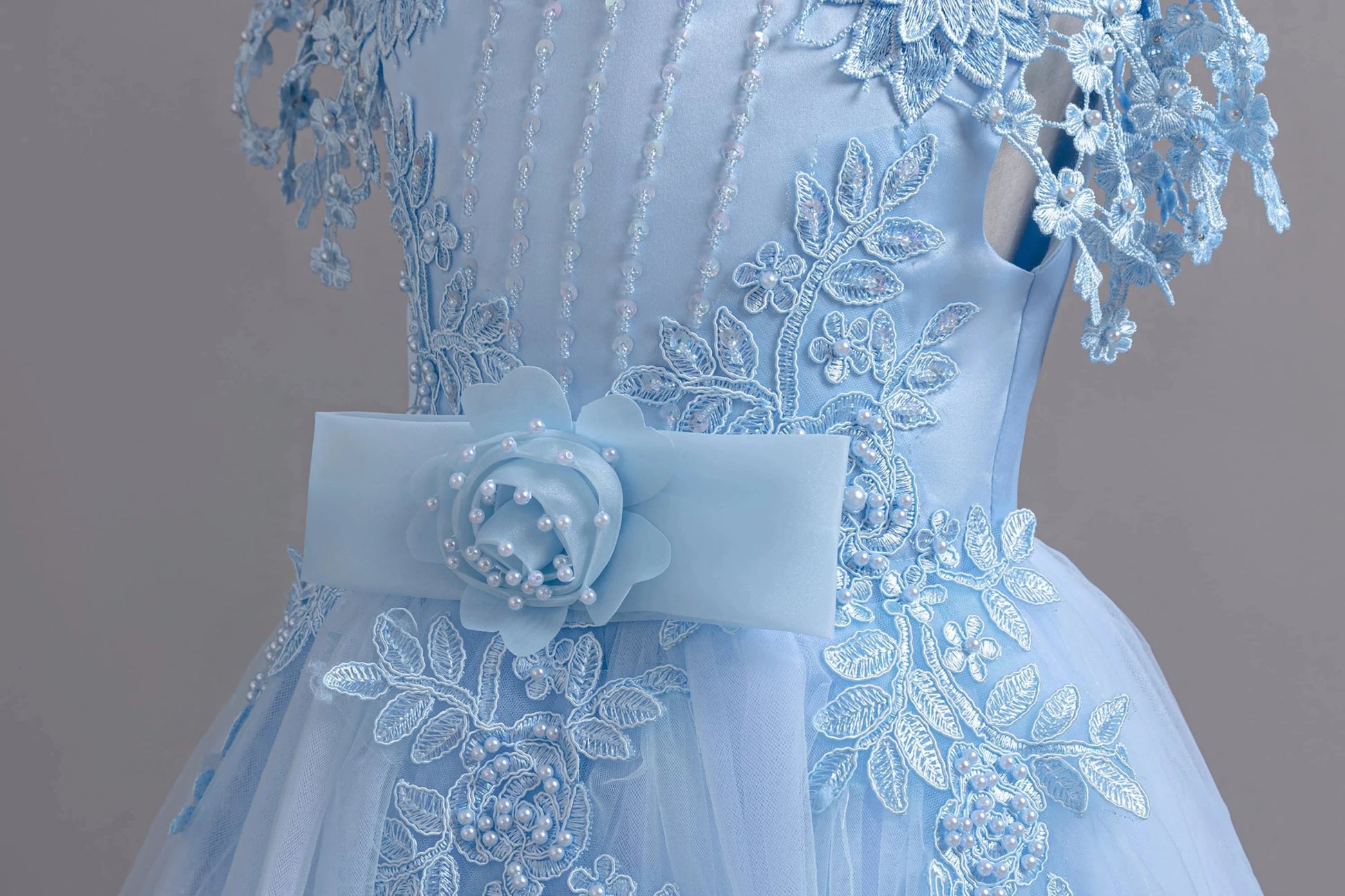 Lace up Tulle Flower Girl Dress Chest with flowers First Communion Ball Gown Wedding Party Bridesmaid Dress Kids 12Y - PratSN