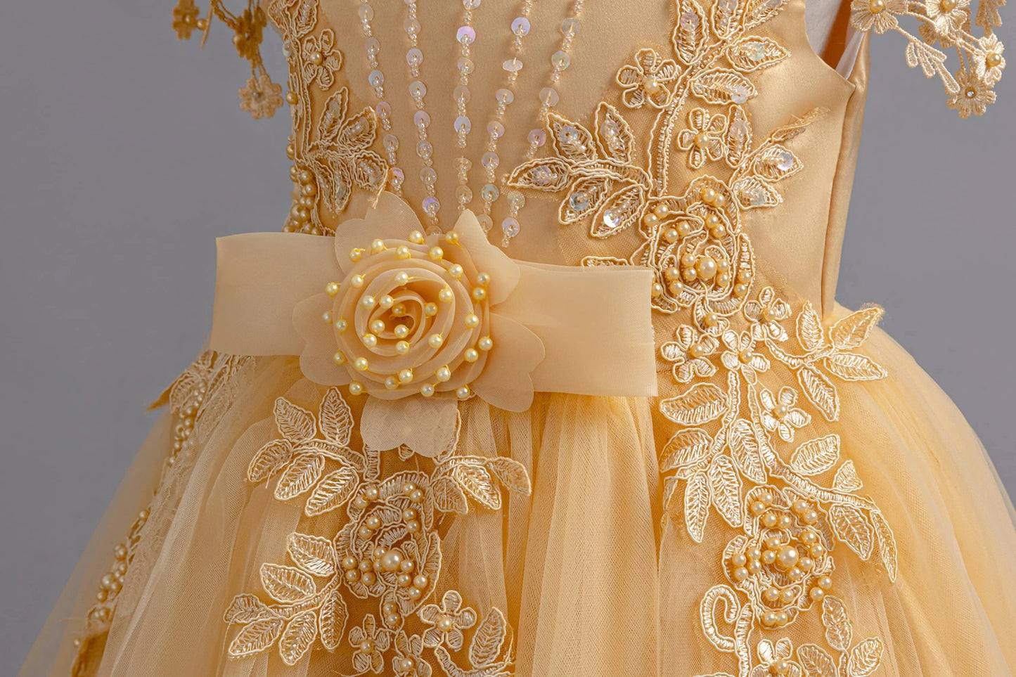 Lace up Tulle Flower Girl Dress Chest with flowers First Communion Ball Gown Wedding Party Bridesmaid Dress Kids 12Y - PratSN