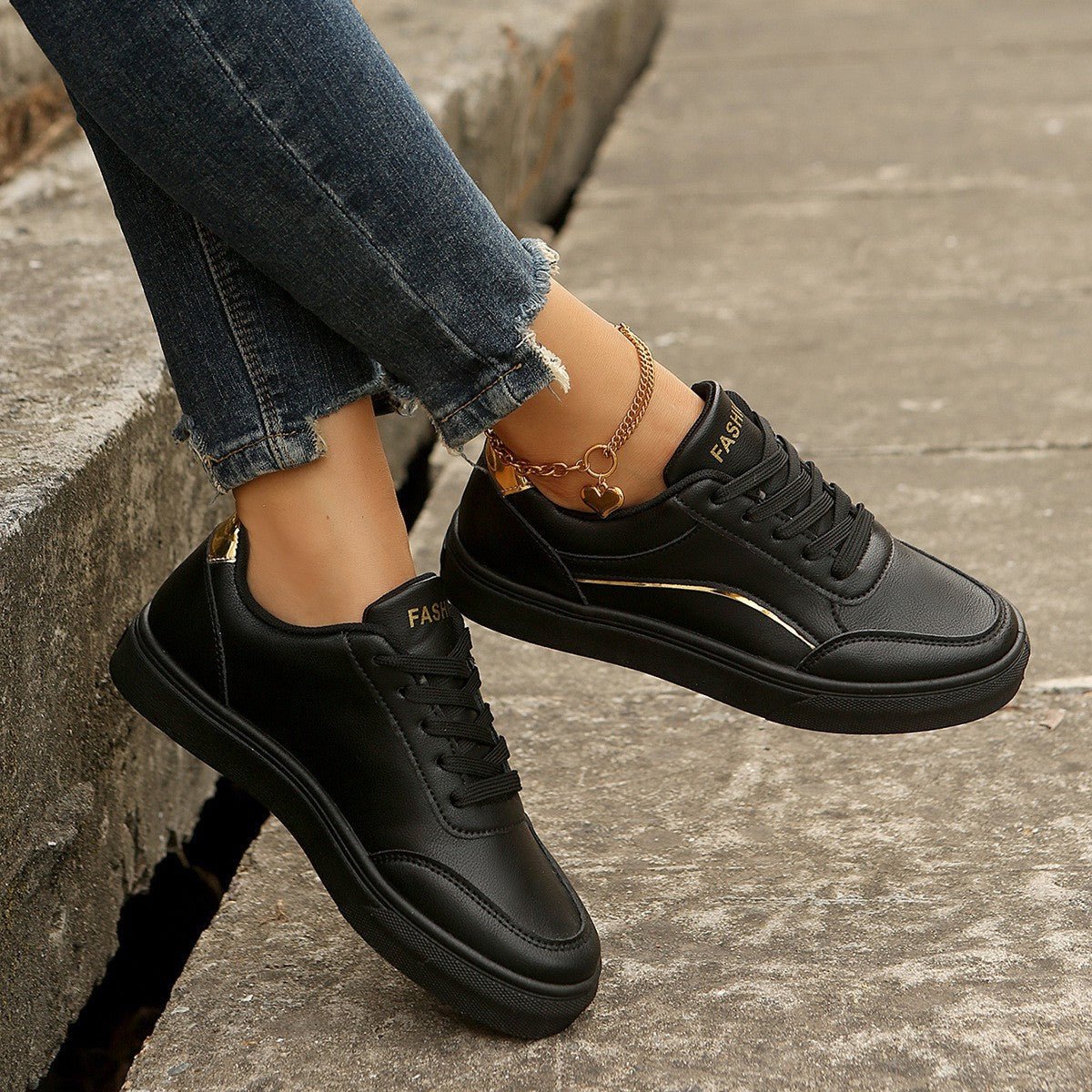 Lace - up White Flats Shoes Fashion Round Toe Slip - on Thick Sole Casual Shoes For Women - PratSN