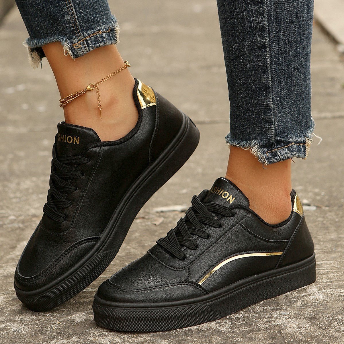 Lace - up White Flats Shoes Fashion Round Toe Slip - on Thick Sole Casual Shoes For Women - PratSN