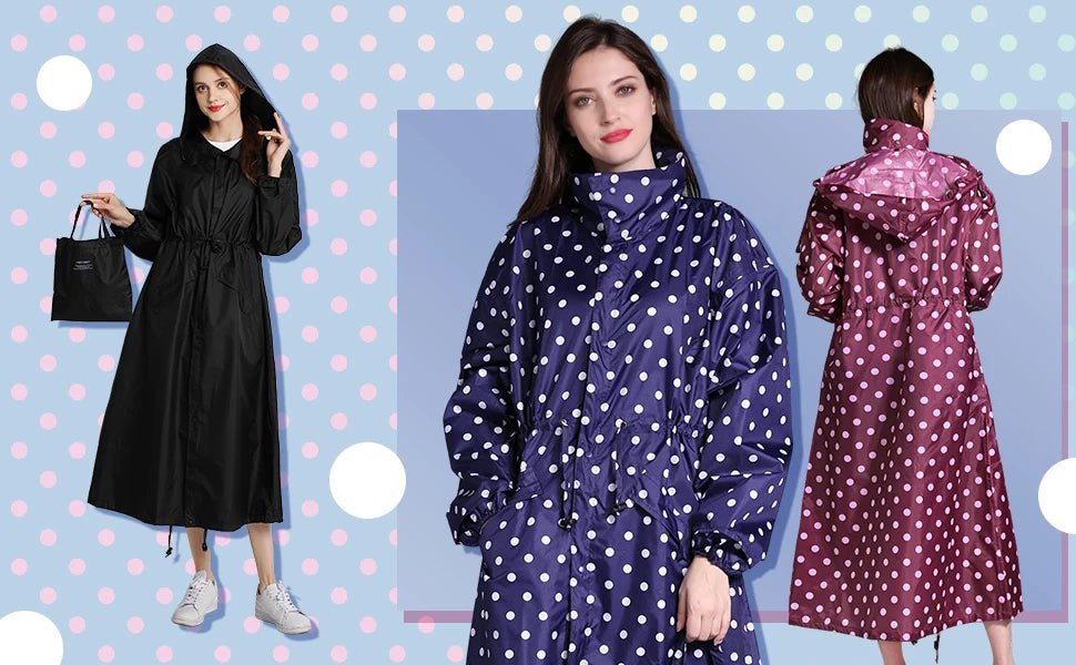 Ladies Long Raincoats Rain Jacket Waterproof Packable Hooded Windbreaker Lightweight Adjustable Waist Outdoor Protection Storm - PratSN