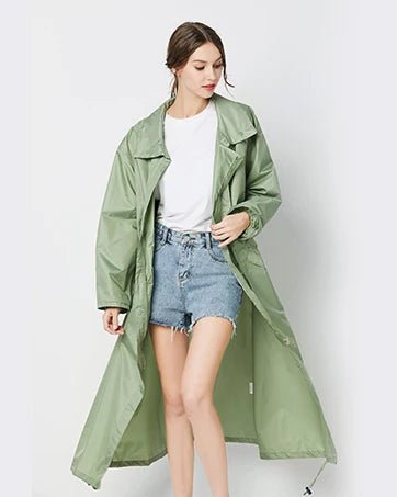 Ladies Long Raincoats Rain Jacket Waterproof Packable Hooded Windbreaker Lightweight Adjustable Waist Outdoor Protection Storm - PratSN