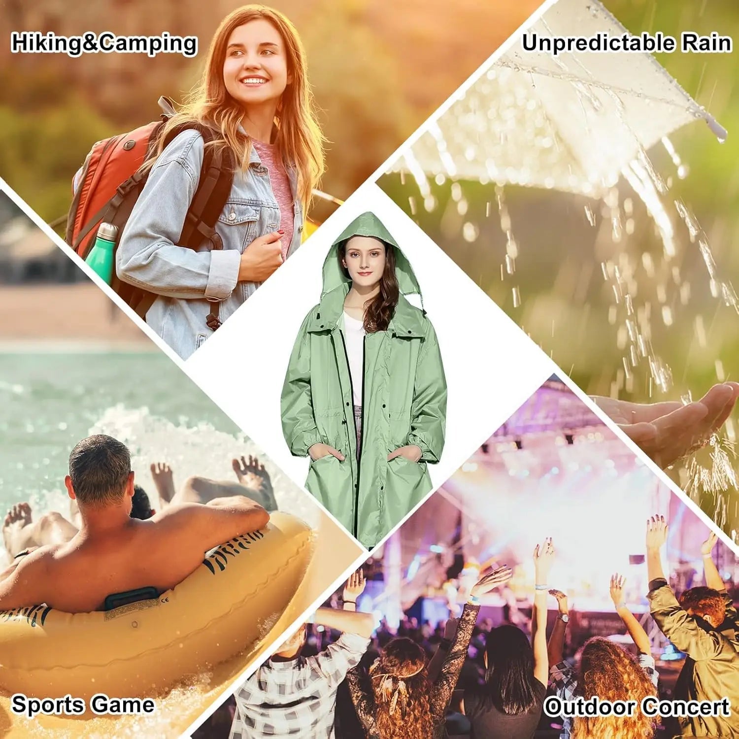 Ladies Long Raincoats Rain Jacket Waterproof Packable Hooded Windbreaker Lightweight Adjustable Waist Outdoor Protection Storm - PratSN