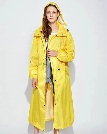 Ladies Long Raincoats Rain Jacket Waterproof Packable Hooded Windbreaker Lightweight Adjustable Waist Outdoor Protection Storm - PratSN