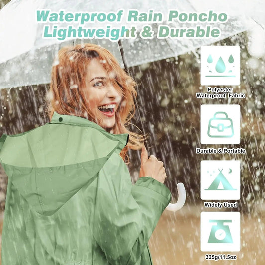 Ladies Long Raincoats Rain Jacket Waterproof Packable Hooded Windbreaker Lightweight Adjustable Waist Outdoor Protection Storm - PratSN