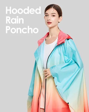 Ladies Long Raincoats Rain Jacket Waterproof Packable Hooded Windbreaker Lightweight Adjustable Waist Outdoor Protection Storm - PratSN