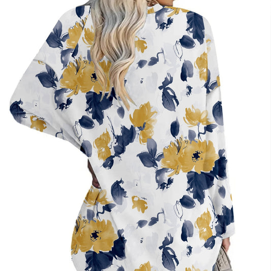 Ladies' Loose Solid Flower Print Casual Long Sleeved V - neck Casual Daily T-shirt Top - PratSN