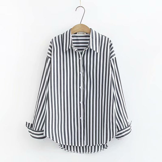 Ladies Loose Striped Long Sleeved Bottoming Shirt - PratSN