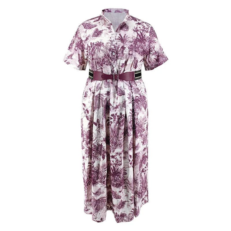 Latest Design Summer Dress Lapel Button Printing Dress Short Sleeve Waistband Shirt Dress Without Belt - PratSN
