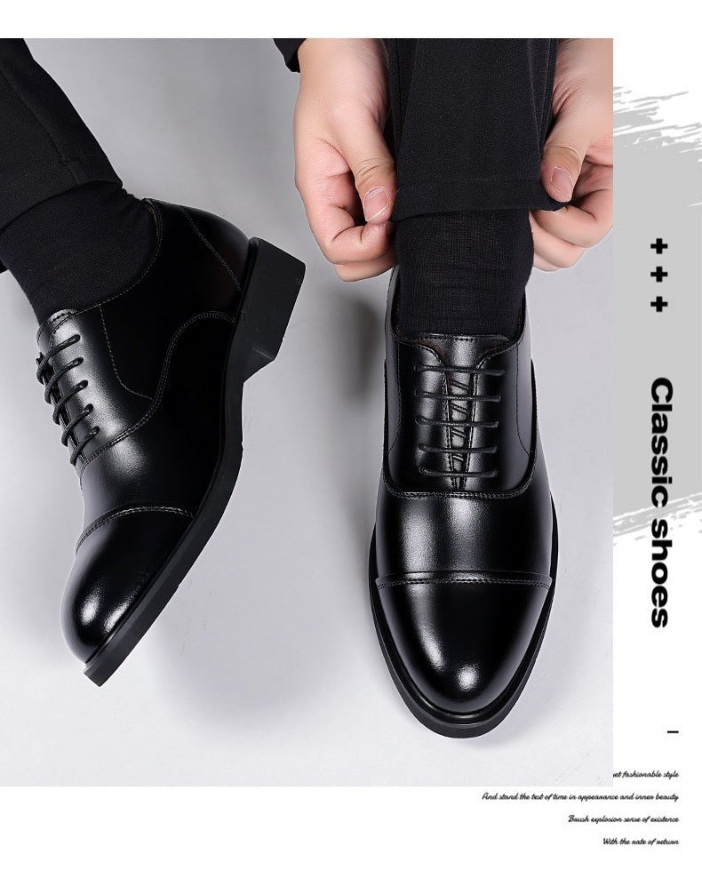 Leather Shoes Men's Height Increasing Insole Pointed Toe Wedding Shoes - PratSN