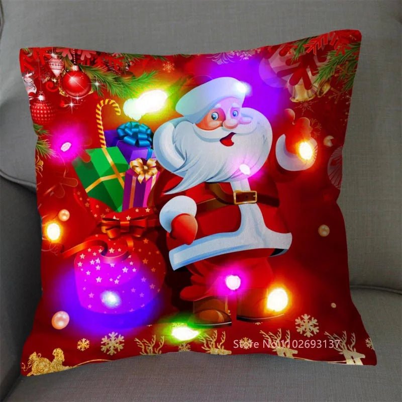 LED Light Santa Claus Cushion Cover Merry Christmas Decoration Throw Pillow Home Square Pillowcase Sofa Cushion New Year Pillow - PratSN