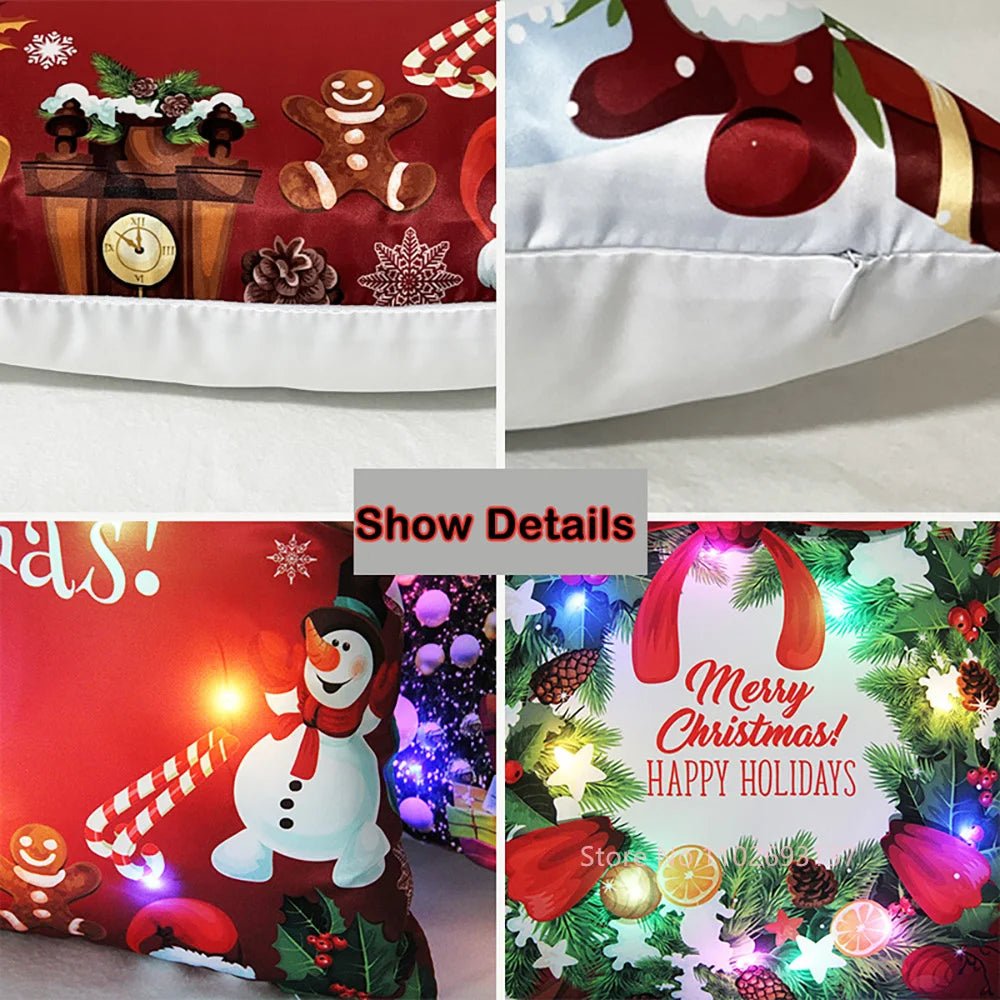 LED Light Santa Claus Cushion Cover Merry Christmas Decoration Throw Pillow Home Square Pillowcase Sofa Cushion New Year Pillow - PratSN